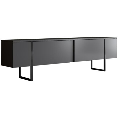 Meuble TV moderne 2 portes battantes en bois et pieds en acier Taky 180cm-Couleur Gris anthracite