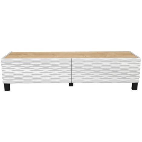 Meuble TV moderne 2 portes bois blanc et Chêne clair Venuza 149cm