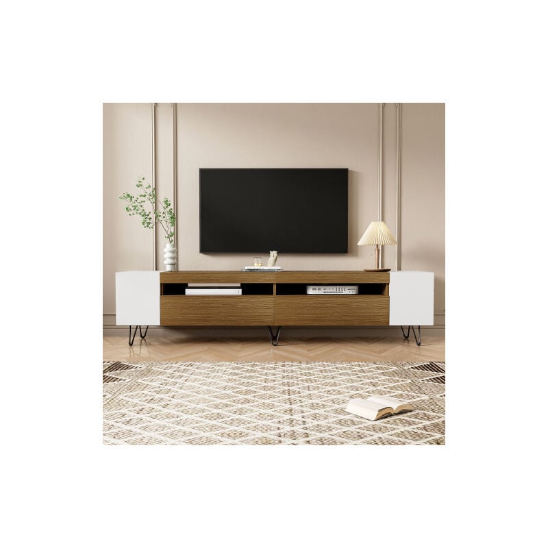Meuble TV moderne, aspect blanc et bois – longueur 180 cm
