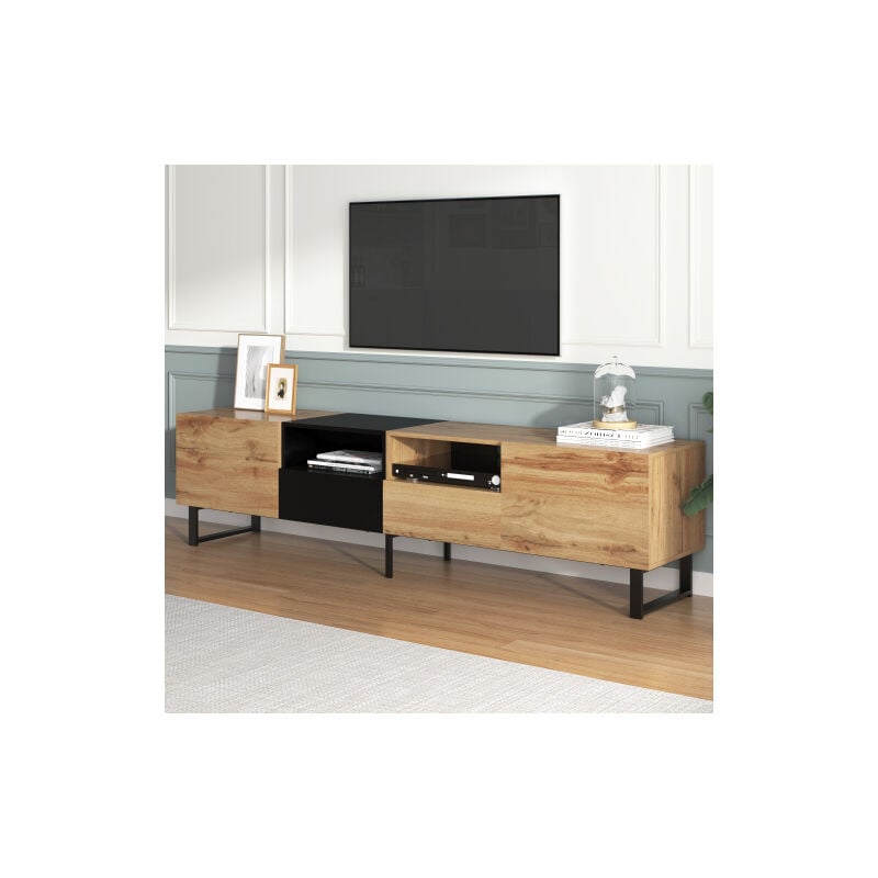 Meuble tv moderne au design noir et bois - espace de rangement spacieux, construction robuste