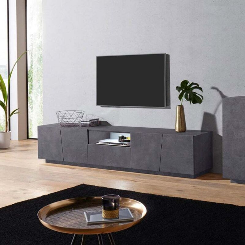 Meuble TV moderne avec 4 portes coulissantes tiroir 220cm Vega Low Ardesia XL