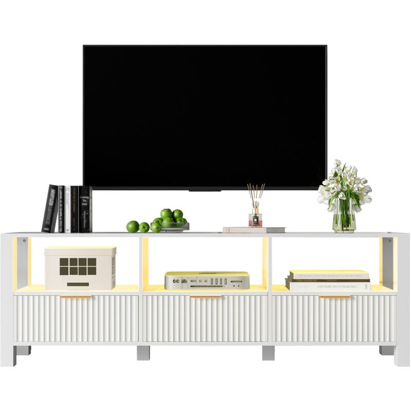 Redom - Meuble tv moderne blanc 152,5 cm, design simple et élégant