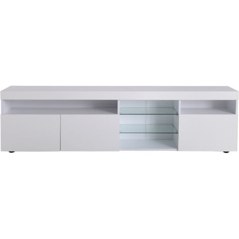 Meuble TV Moderne Blanc,panneau Lumineux,éclairage LED Variable,pour Salon Et Salle à Manger,180 Cm