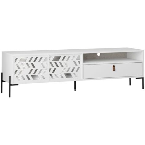 Meuble TV moderne bois blanc et pieds acier noir Dilos 170cm