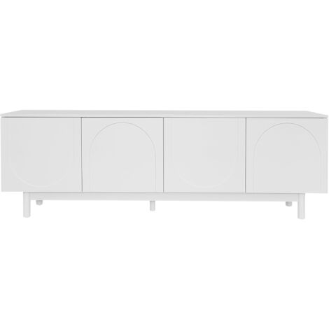 Meuble TV moderne de luxe 175x38x56cm, meuble bas, étagères réglables, blanc