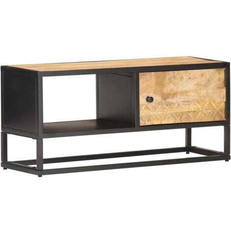 Meuble TV Moderne - Meuble de rangement - Buffet Salon - avec porte sculptée 90x30x40 cm Bois de manguier brut Chic-157349