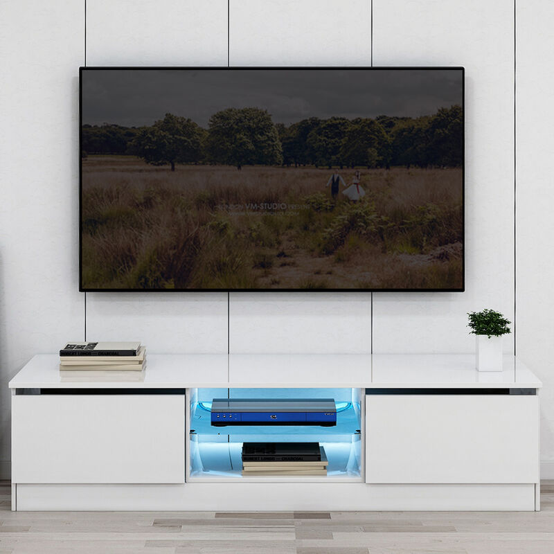 Merax - Meuble TV moderne, meuble TV LED Table armoire 120 cm avec éclairage LED 16 couleurs, rangement, pour salon, chambre