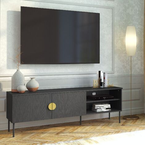 Meuble TV moderne noir et or 160cm DIMITRI