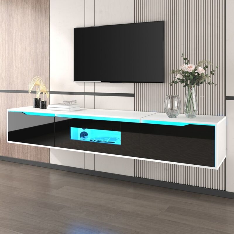 Fairwhale - Meuble tv moderne noir/blanc - Éclairage led réglable - Finition brillante premium - Pour salon design