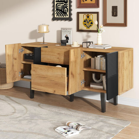 Meuble TV Moderne pour Téléviseur 60" – Console en Bois Massif avec Pieds Solides – Rangement Multifonction