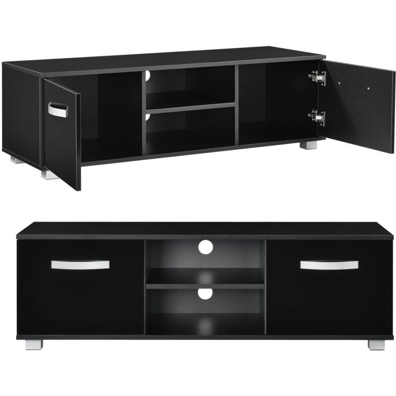 Meuble tv moderne support télé avec 2 portes et 2 étagères ouvertes panneau de particule mélaminé 120 x 40 x 38 cm noir