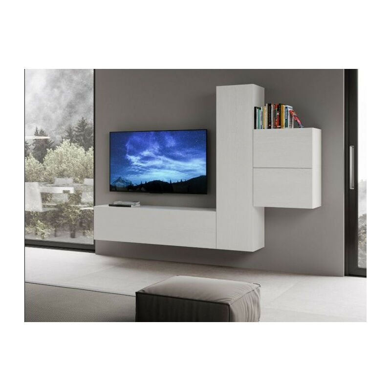 Les Tendances - Meuble TV modulable suspendu design blanc Kina L 254 cm - 4 pièces
