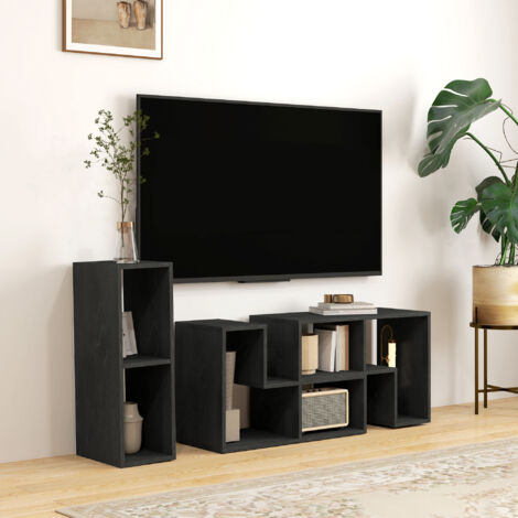 Meuble TV modulaire 75" Max avec 2 étagères en L et une étagère rectangulaire, en bois, 134-180 x 30,5 x 44 cm, noir