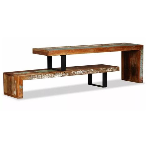 Meuble TV modulaire bois massif recyclé et métal noir Bousty