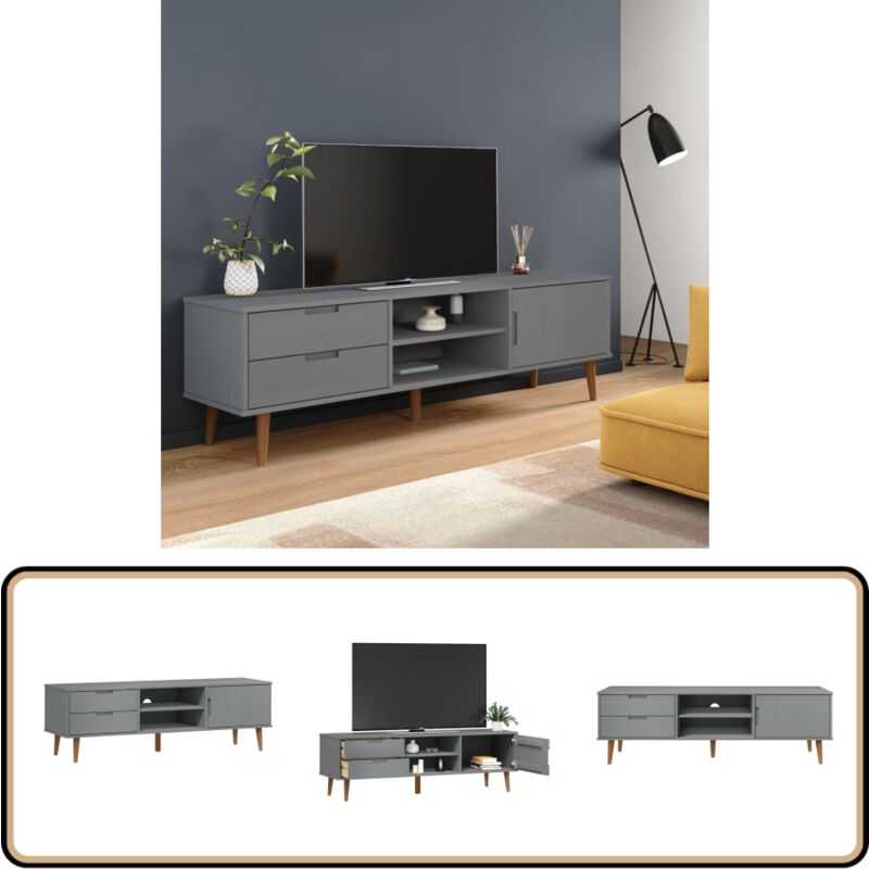 Vidaxl - Meuble tv molde Gris 158x40x49 cm Bois de pin massif - Meuble Tv - Meuble Televison - Meuble Multimédia - Table Basse - Rangement