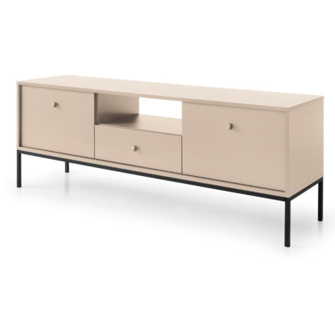Meuble TV MONCTON - Beige - Poignées en métal - Largeur 154 cm, Hauteur 56 cm, Profondeur 39 cm
