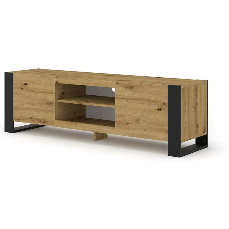 Bim Furniture - meuble tv meuble tv plateau tv chêne avec pieds noir 158x40x47cm mondi