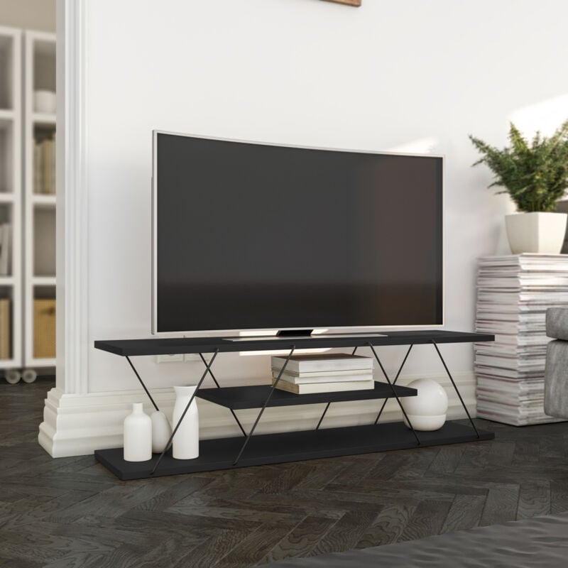 Meuble tv en Anthracite et Gris avec Cadre en Métal, 120x33x30 cm, Pour Loft Urbain ou Salon Moderne