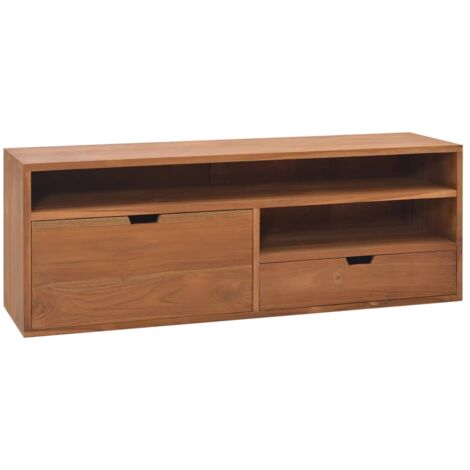Meuble TV multimédia étagère télévision buffet téléviseur salle à manger salon chambre 110 x 30 x 40 cm bois de teck massif brun
