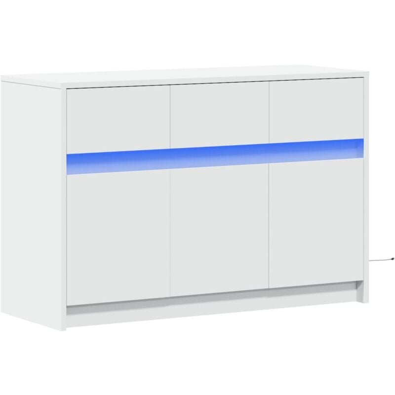 Meuble tv multimédia étagère télévision buffet téléviseur salle à manger salon chambre avec led 91 x 34 x 61 cm bois d'ingénierie blanc