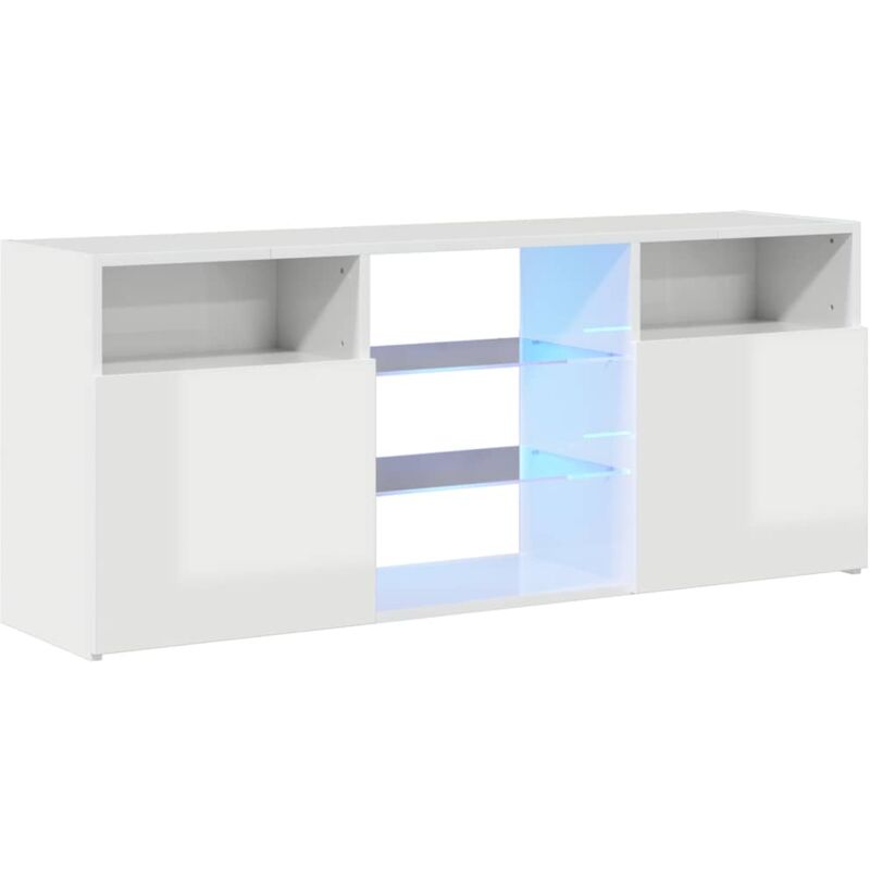 Helloshop26 - Meuble tv multimédia étagère télévision buffet téléviseur salle à manger salon chambre avec lumières led brillant 120 x 30 x 50 cm blanc