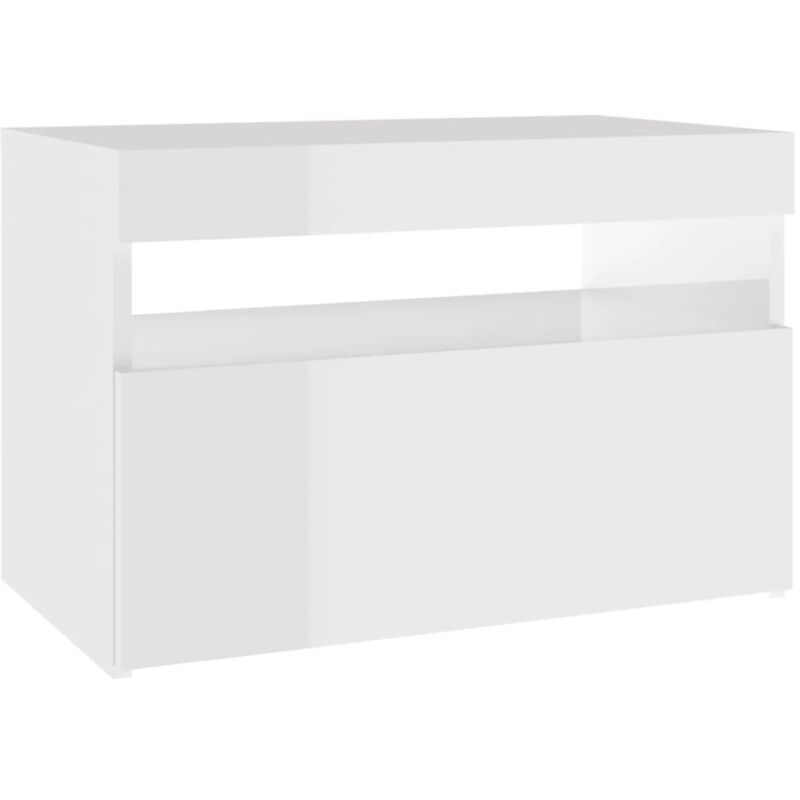 Meuble tv multimédia étagère télévision buffet téléviseur salle à manger salon chambre avec lumières led brillant 60 x 35 x 40 cm blanc