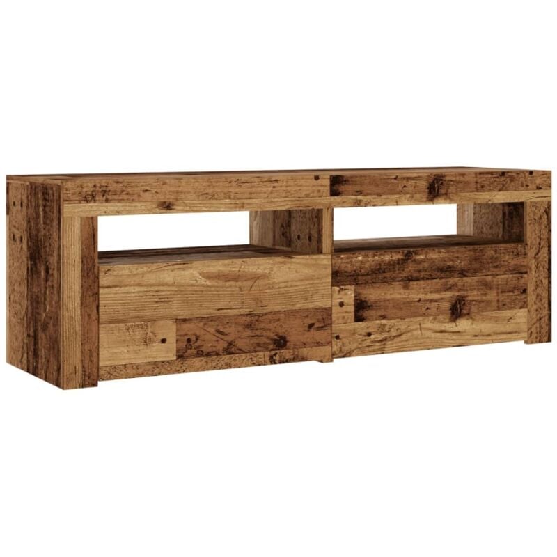 Meuble TV multimédia étagère télévision buffet téléviseur salle à manger salon chambre avec lumières LED vieux bois bois d'ingénierie brun