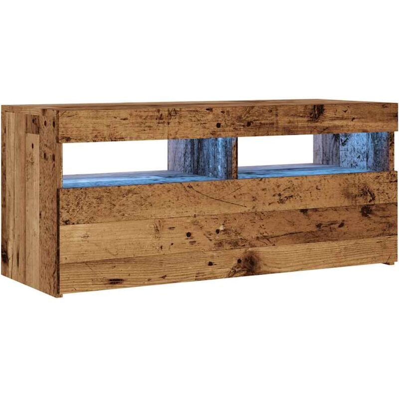 Meuble TV multimédia étagère télévision buffet téléviseur salle à manger salon chambre avec lumières LED vieux bois bois d'ingénierie brun