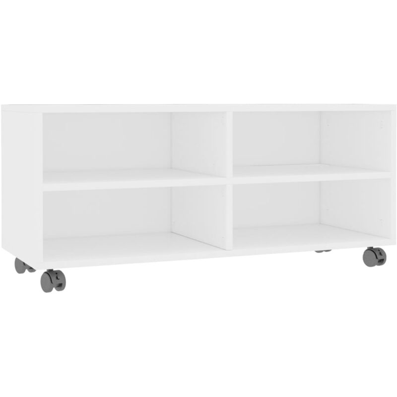 Meuble tv multimédia étagère télévision buffet téléviseur salle à manger salon chambre avec roulettes 90 x 35 x 35 cm bois d'ingénierie blanc