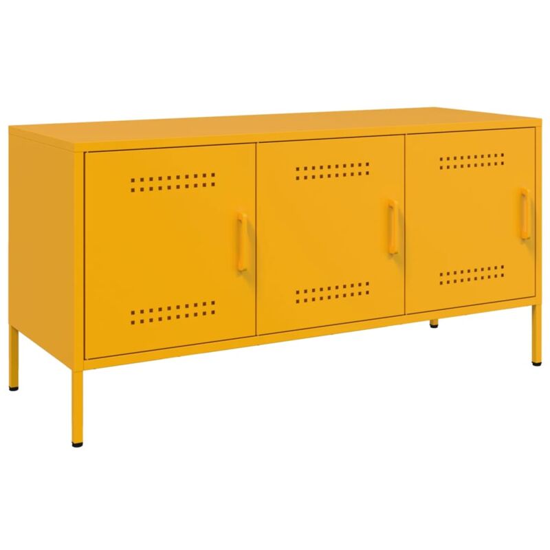 Meuble tv multimédia étagère télévision buffet téléviseur salle à manger salon chambre jaune moutarde 100,5 x 39 x 50,5 cm acier jaune