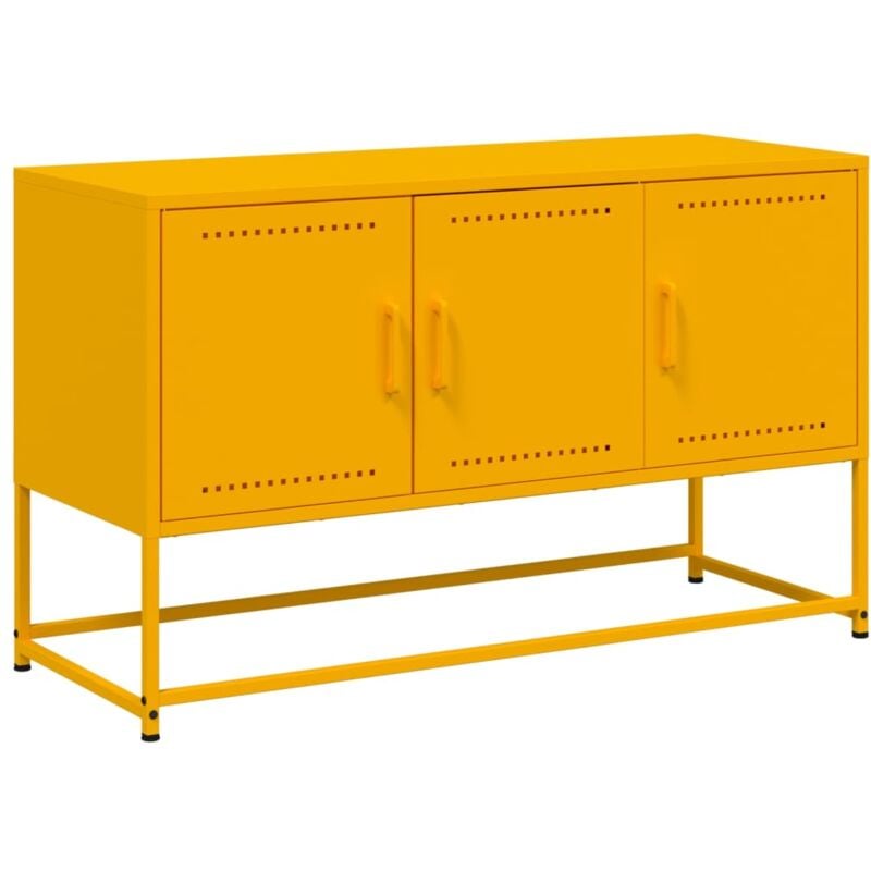 Meuble TV multimédia étagère télévision buffet téléviseur salle à manger salon chambre jaune moutarde 100,5 x 39 x 60,5 cm acier jaune