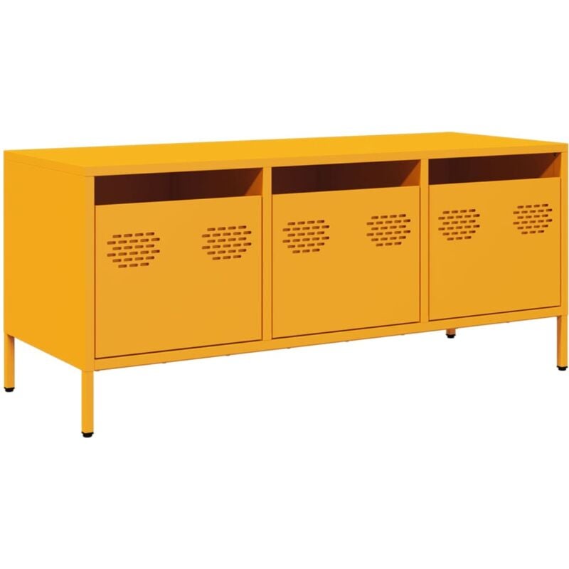 Meuble TV multimédia étagère télévision buffet téléviseur salle à manger salon chambre jaune moutarde 101,5 x 39 x 43,5 cm acier laminé à froid jaune