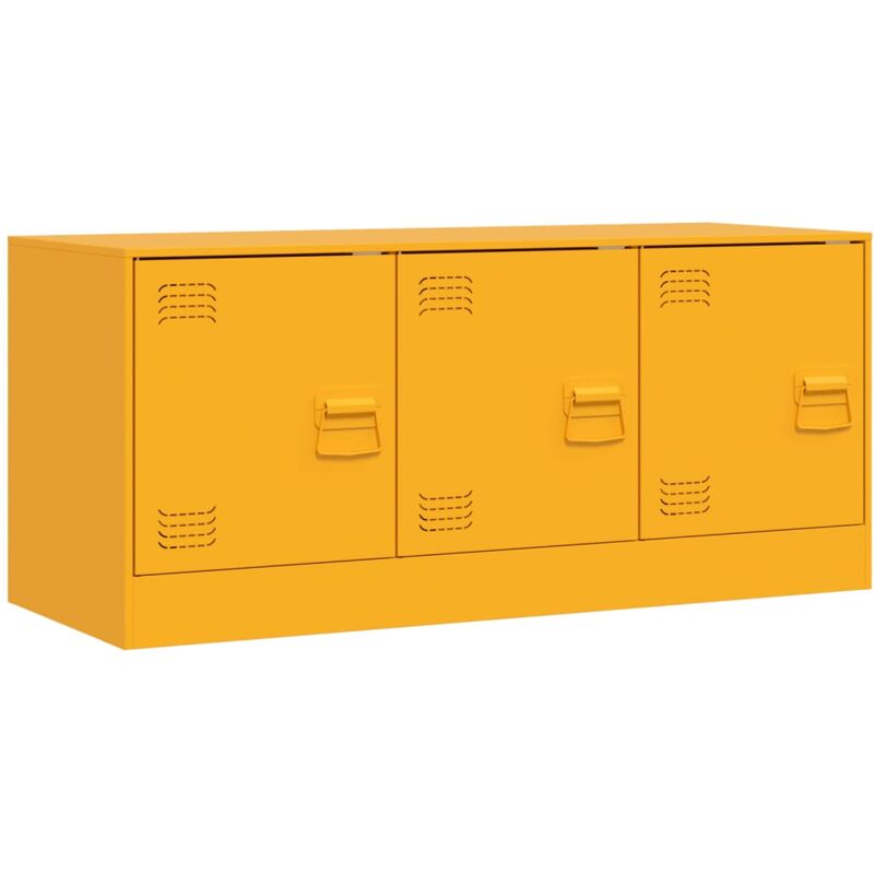 Meuble tv multimédia étagère télévision buffet téléviseur salle à manger salon chambre jaune moutarde 99 x 39 x 44 cm acier jaune
