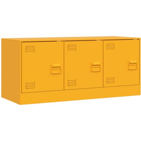 Meuble TV multimédia étagère télévision buffet téléviseur salle à manger salon chambre jaune moutarde 99 x 39 x 44 cm acier jaune