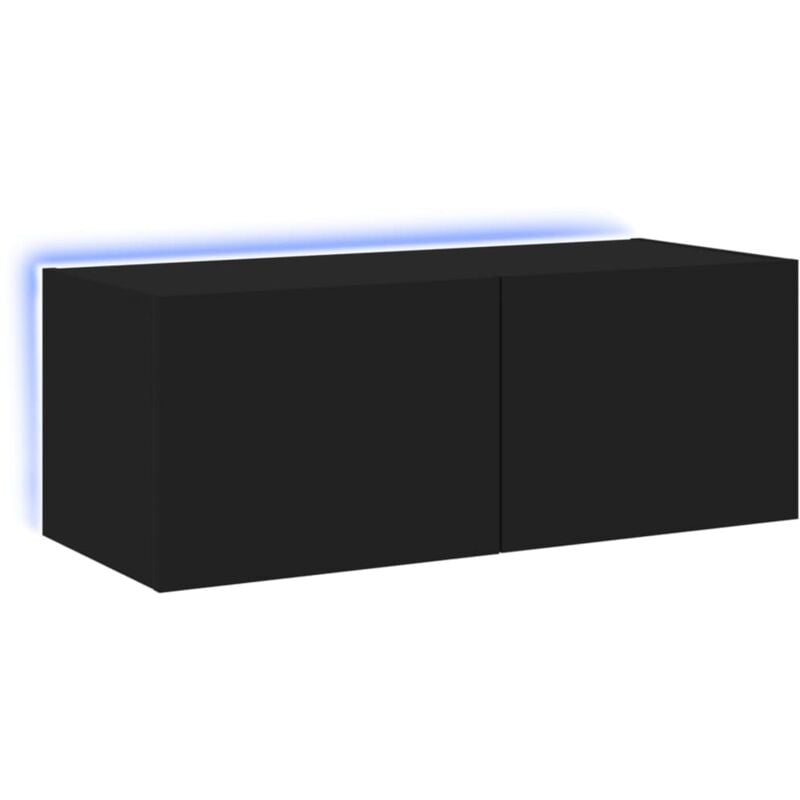 Meuble tv multimédia étagère télévision buffet téléviseur salle à manger salon chambre mural avec lumières led 80 x 35 x 31 cm noir