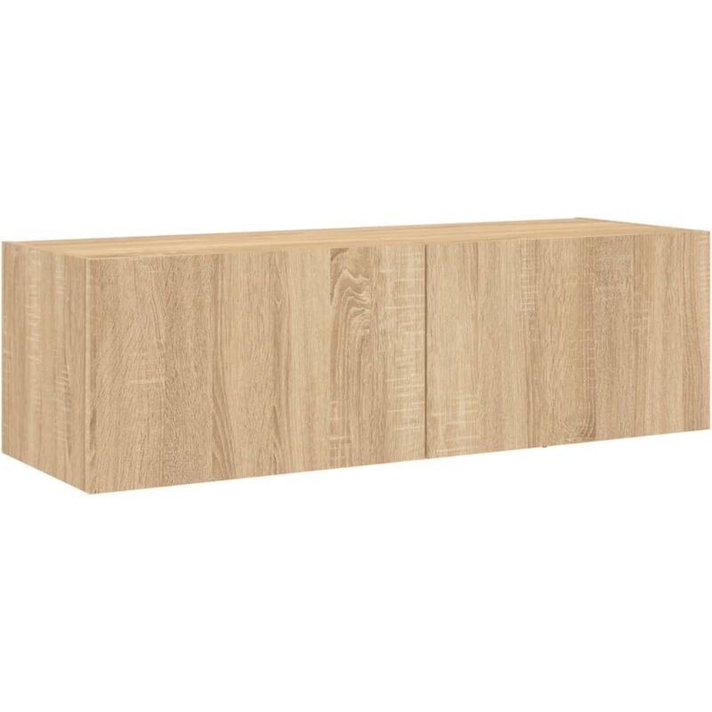 Meuble TV multimédia étagère télévision buffet téléviseur salle à manger salon chambre mural avec lumières LED chêne sonoma 100 x 35 x 31 cm brun