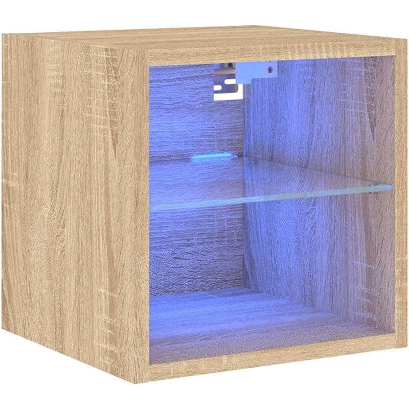 Helloshop26 - Meuble tv multimédia étagère télévision buffet téléviseur salle à manger salon chambre mural avec lumières led chêne sonoma 30 x 28,5 x