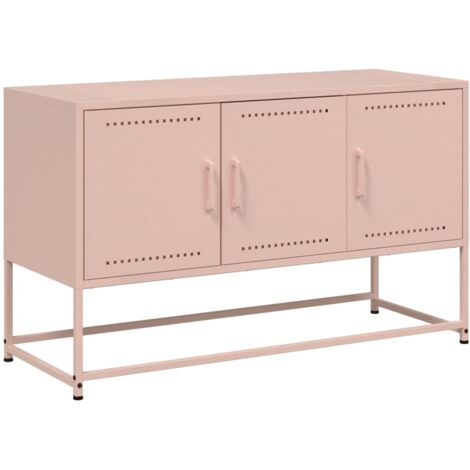 Meuble TV multimédia étagère télévision buffet téléviseur salle à manger salon chambre rose 100,5 x 39 x 60,5 cm acier rose