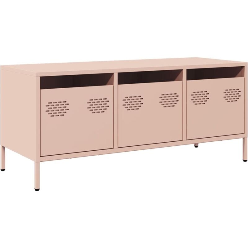 Meuble tv multimédia étagère télévision buffet téléviseur salle à manger salon chambre rose 101,5 x 39 x 43,5 cm acier laminé à froid rose