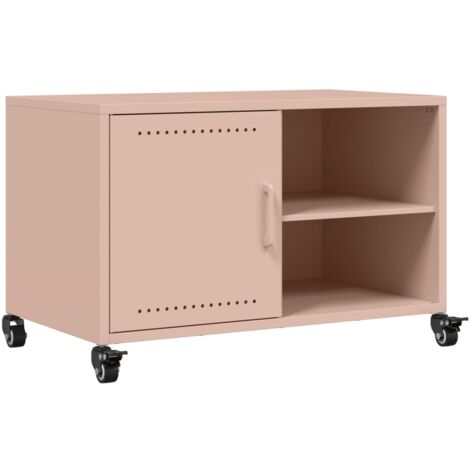 Meuble TV multimédia étagère télévision buffet téléviseur salle à manger salon chambre rose 68 x 39 x 43,5 cm acier rose