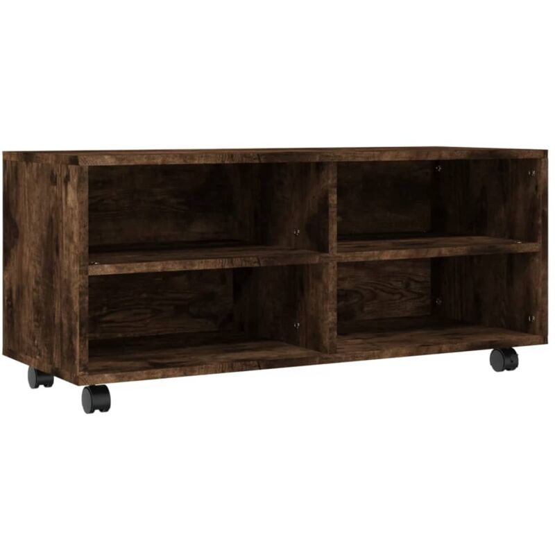 Helloshop26 - Meuble tv multimédia étagère télévision buffet téléviseur salle à manger salon chambre sur roulettes chêne fumé 90 x 35 x 35cm bois