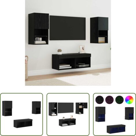 Meuble tv mur -  Meubles TV muraux 4 pcs Chêne noir Bois d'ingénierie