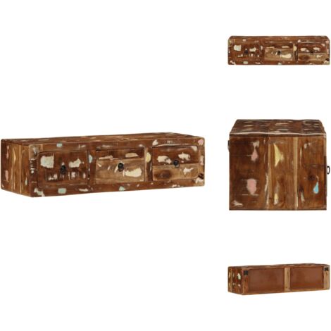 Meuble TV mural 100x32x25 cm bois massif de récupération - Meuble TV Mural - Meubles TV Muraux - Meuble TV - Banc TV