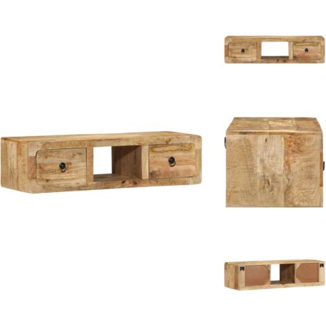 Meuble TV mural 100x32x25 cm bois massif manguier brut - Meuble TV Mural - Meubles TV Muraux - Meuble TV - Banc TV