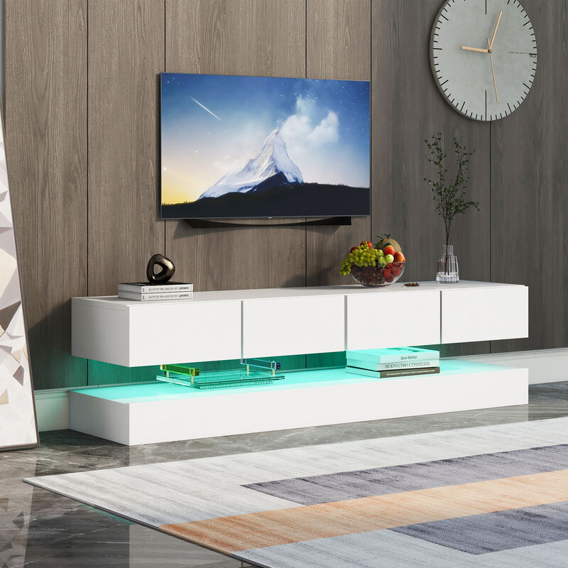 Modernluxe – Meuble TV suspendu 130cm avec éclairage LED 16 couleurs – 4 tiroirs – Support jusqu'à 80kg – Installation facile
