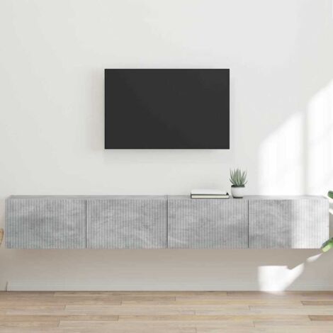 Meuble TV mural 2 pcs-Banc TV-Meuble Télé Béton 98 x 31 x 29,5 cm Bois d'ingénierie