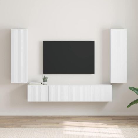 Meuble TV mural 2 pcs-Banc TV-Meuble Télé Blanc 30 x 31 x 100 cm Bois d'ingénierie