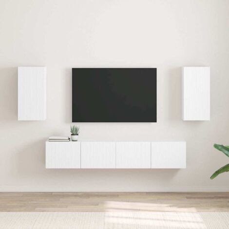 Meuble TV mural 2 pcs-Banc TV-Meuble Télé Blanc 30 x 31 x 60 cm Bois d'ingénierie