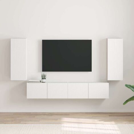 Meuble TV mural 2 pcs-Banc TV-Meuble Télé Blanc 30 x 31 x 80 cm Bois d'ingénierie