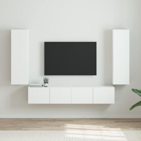 Meuble TV mural 2 pcs-Banc TV-Meuble Télé Blanc Brillant 30 x 31 x 100 cm